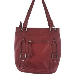 Marco Avane Women's Genuine Leather Large Red Buckle Detail Bucket LargeHandbag